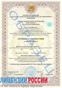 Образец сертификата соответствия Дальнегорск Сертификат ISO 22000